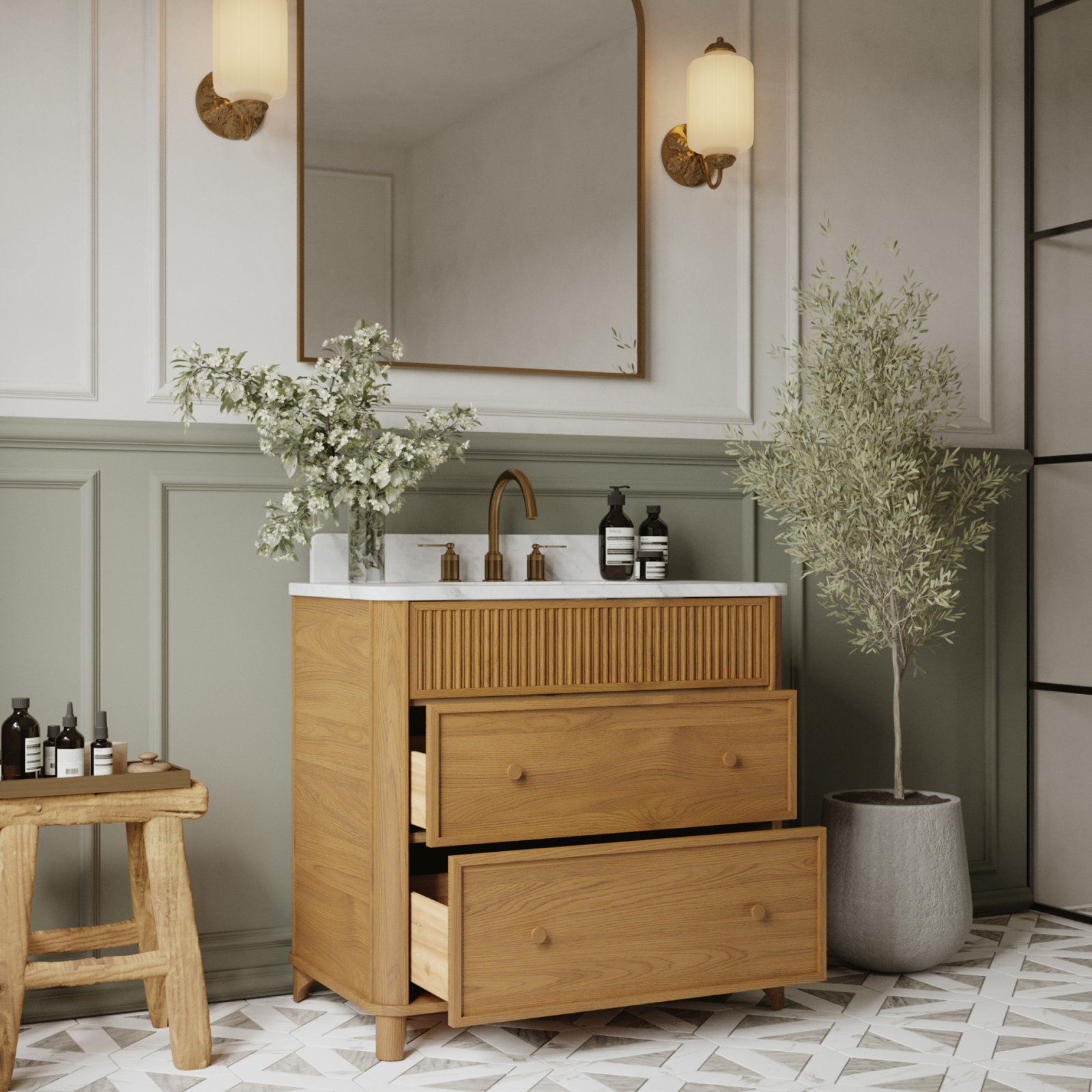 Kennedy Bathroom Vanity In Natural Enhanced Oak, 36", Enhanced Natural Oak