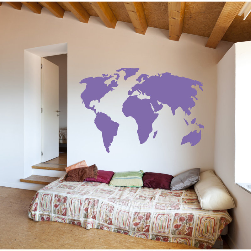 Décalcomanie murale carte du monde, Lavande, H 38 x l 56 po x P 0,01 po