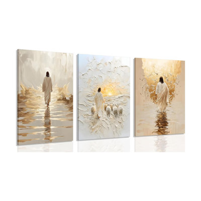 3 pièces encadrées Jésus marchant sur l'eau, images murales, Jésus et agneau, colombe, impressions sur toile, peintures décoratives pour salon, chambre à coucher, église, décoration intérieure
