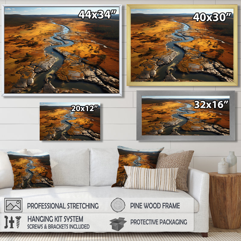 Margetts - salon d'art mural paysage africain, H 12 po x l 20 po x P 1 po, Toile avec cadre flottant noir