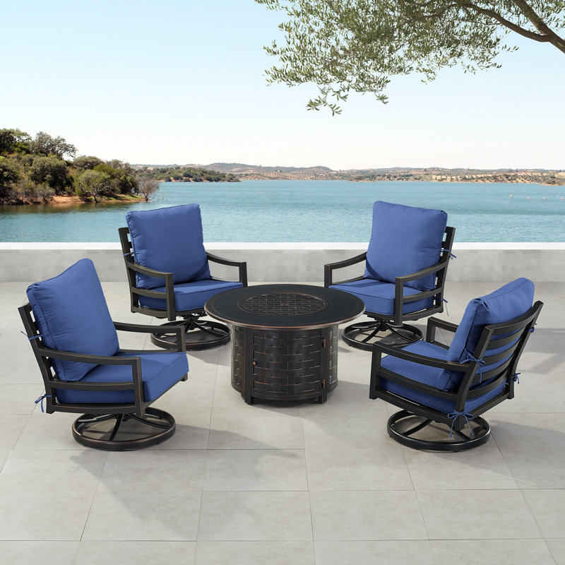 Ferrey 4 - Person Patio Conversation Set with Cushions, Blue