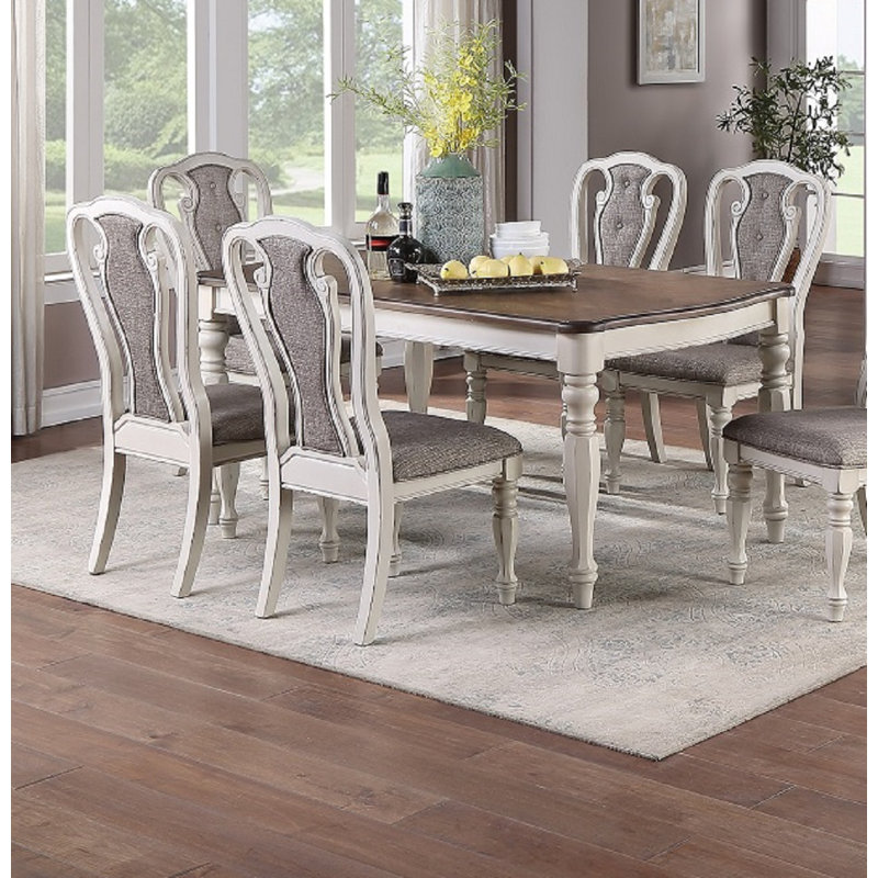 Transitional Dining Table Antique White Oak Top Rectangle 2 Extension Leaves, 30"H x 72"W x 42"D