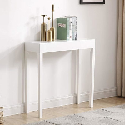 Modern Console Table, White Table For Hallways And Foyers, Space - Saving Narrow Configuration Layout, Hardwood With High Gloss, 31.5"h, Assembly Requ