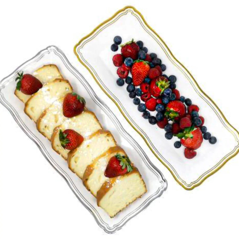 Disposable Aristocrat Collection Narrow Serving Trays 13.75 inches x 6 inches, White/Gold