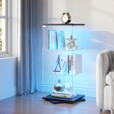 360° Swivel Full-Glass Display Cabinet with RGB Sensor Lights