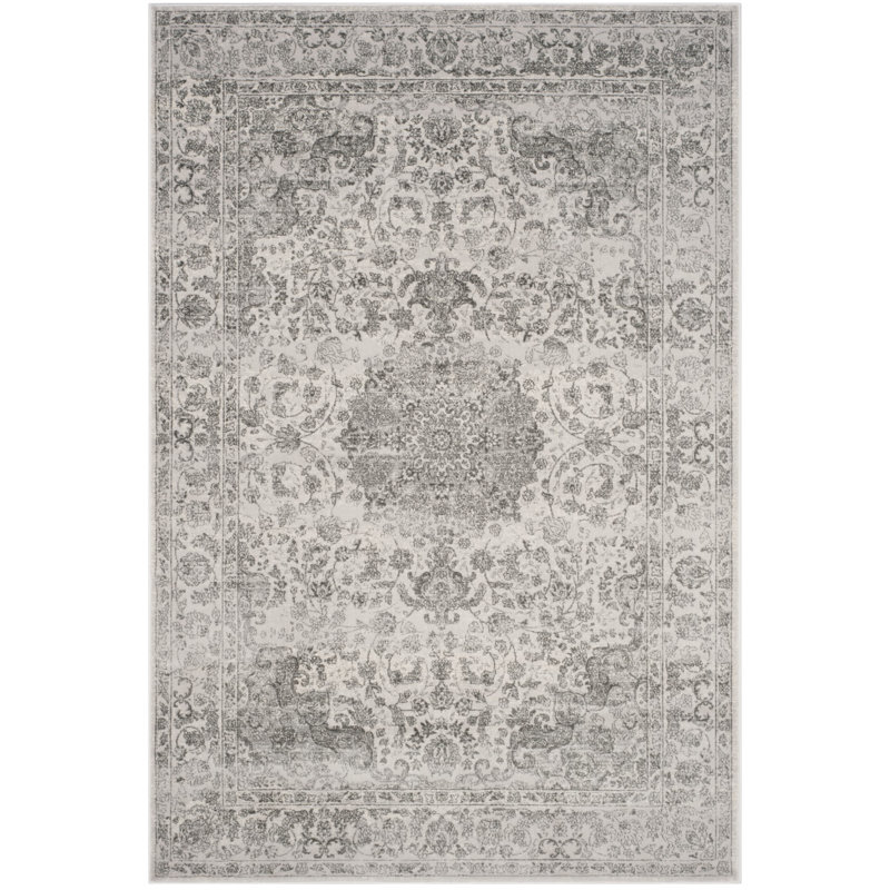 Overholt Oriental Cream/Dark Gray Area Rug, Rectangle 2'3" x 4'