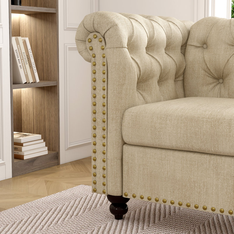 Carlene 3 Seater Linen Chesterfield Sofa, Beige