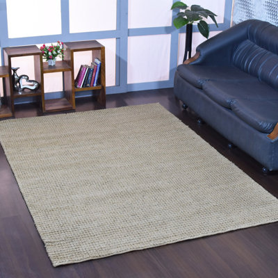 Abdel Hand Woven Jute Eco-Friendly Solid Area Rugs - 8' x 10', Rectangle, Beige Color, Plain Solid Design, Low Pile, Natural Fiber, Outdoor Indoor Handmade Area Rugs for Living Room, Bed Room