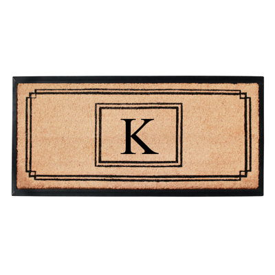 Sholes Monogram Welcome Natural Coir & Rubber Non-Slip Door Mat, 24"x48", Black/Beige, Heavy-Duty Low-Profile Outdoor Front Porch Doormat