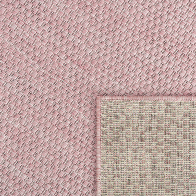 Rectangle Solid Color Machine Made Flatweave Polypropylene Indoor / Outdoor Area Rug in Pink, Rectangle 2'8" x 4'11"