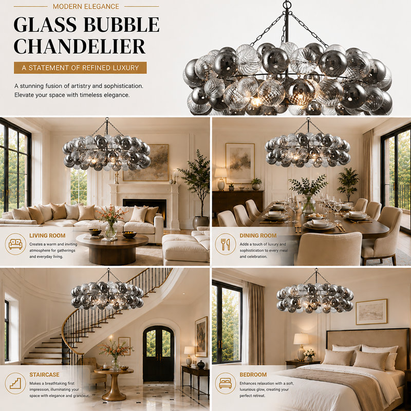 Constantine 3 - Light Dimmable Glass Globe Bubble Chandelier, Matte Black