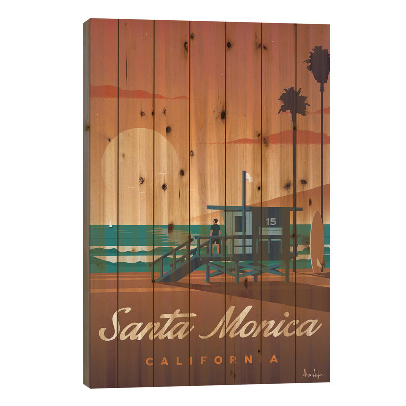 Santa Monica par Ideastorm Studios - impression sur bois sans cadre, H 40 po x l 26 po x P 1,5 po
