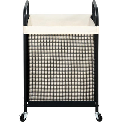 Panier à linge, chariot de trieur à linge roulant de 90 L avec sac de doublure amovible et lavable, panier à linge avec roues et poignée en métal pour la salle de lavage et la chambre à coucher