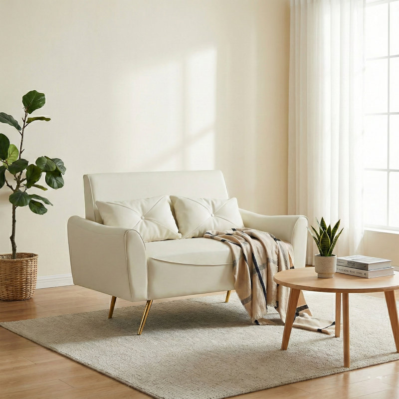 Canapé 47,6 pouces en similicuir, petit canapé en cuir pour petit espace, Beige