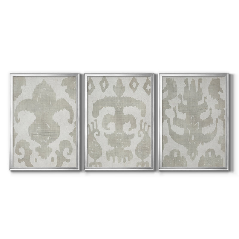 Shak Ikat II - Toile tendue avec châssis sur mesure - 3 pièces, Argent argent, H 19 po x l 27 po