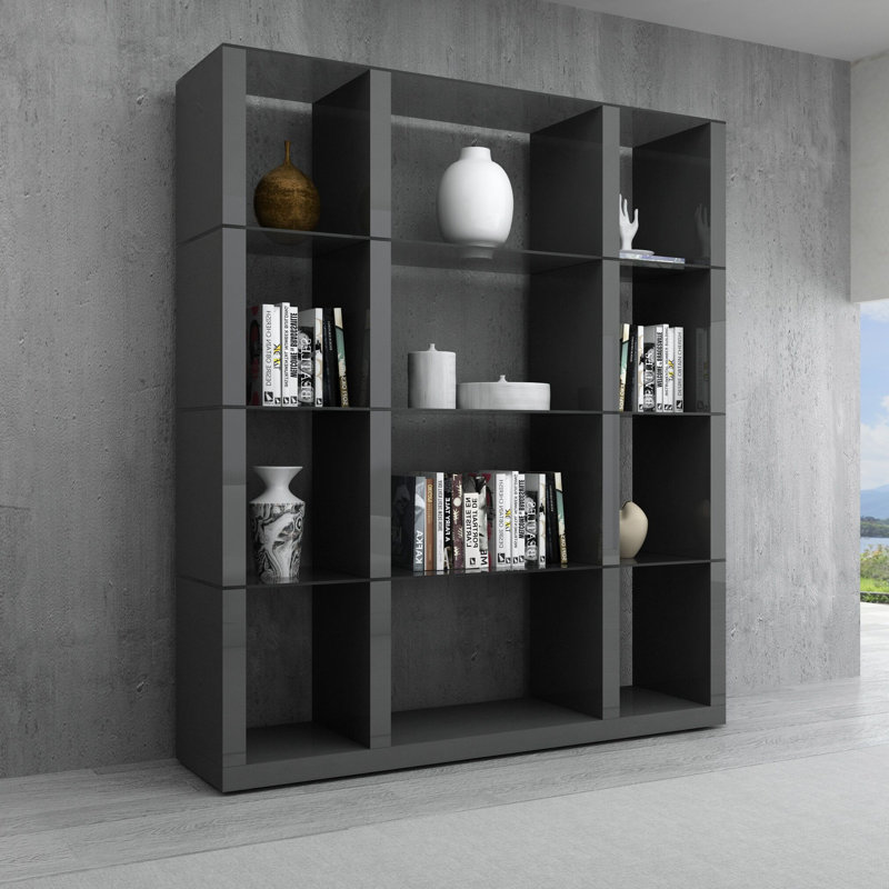 Thane Bookcase, Gray High Gloss