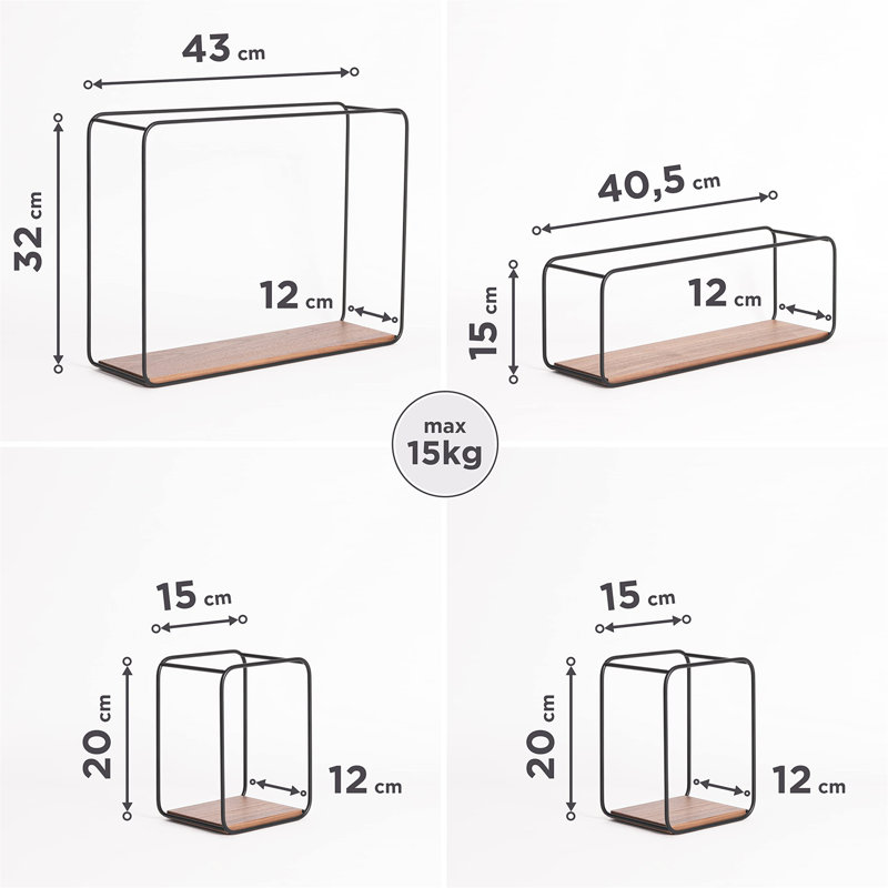 Wall Shelves | 4-Part Shelving Unit Made Of Metal And Real Wood Veneer | Wall Decor, Storage And Book Shelf For Bathroom, Living Room, Kitchen, Bedroom And More | Walnut