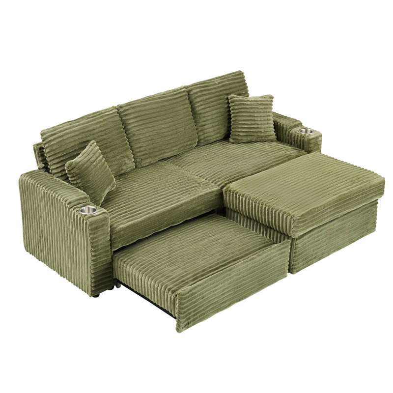80" Loveseats Sofa With Ottoman, Green