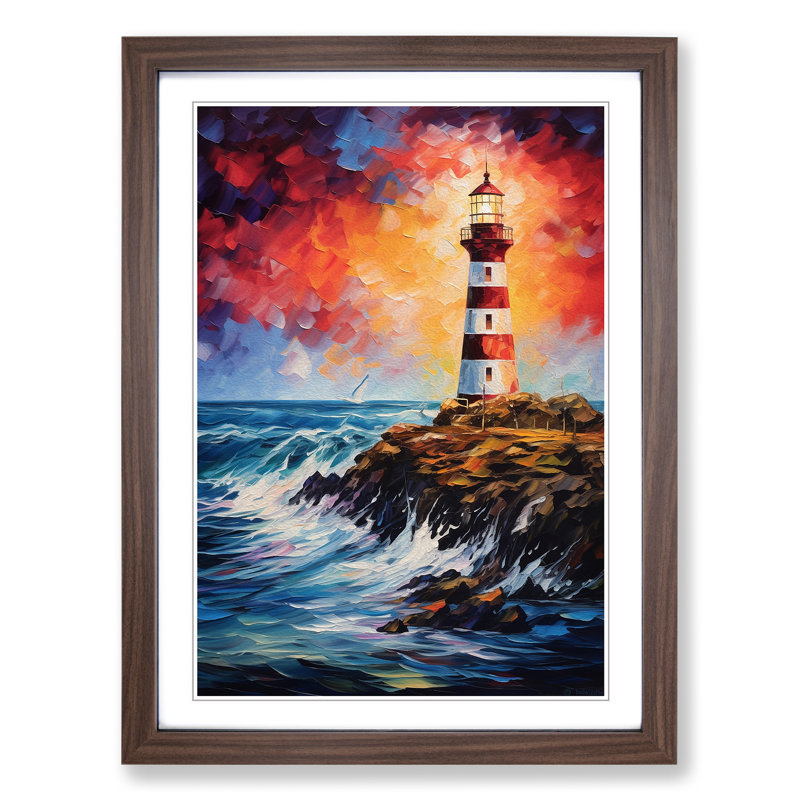 Lighthouse Action No.2 - Single Picture Frame Print on Wood, 64cm H x 46cm W x 2cm D, Walnut Framed