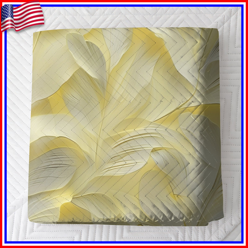 Couvre-lit jaune à motif de feuilles jaunes, Double