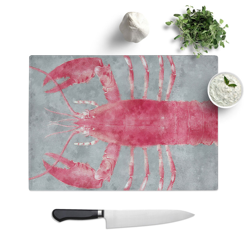 Tempered Glass the Pink Lobster Chopping Board, 28.5 cm x 39 cm