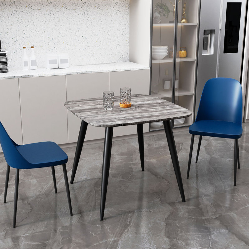 Aspen 3-Piece Casual Dining Set - Square Dining Table & 3 Duo Plastic Chairs , Blue, Grey