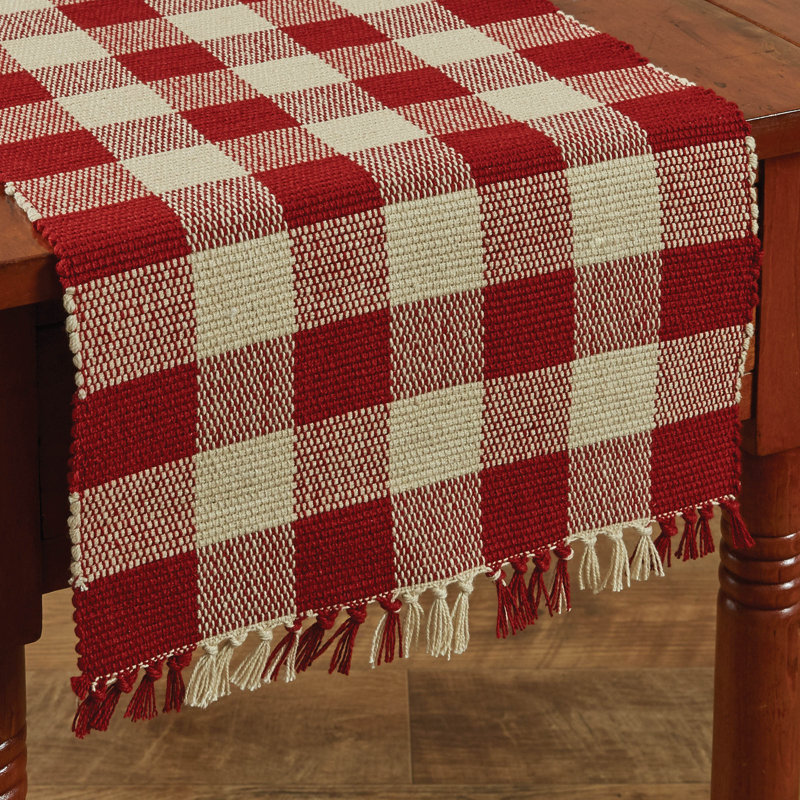 Serles Rectangular Checkered Table Runner, 54" x 13", Red/Off-White