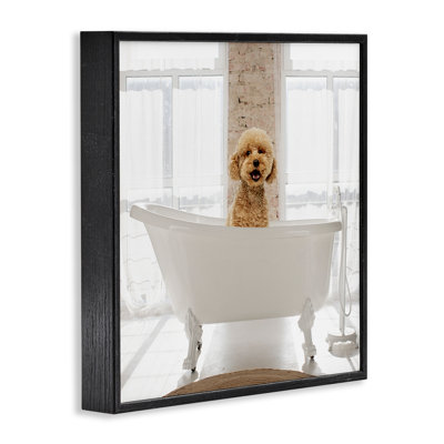 Happy Puppy in Bathtub Framed Giclee, design by CAD Designs