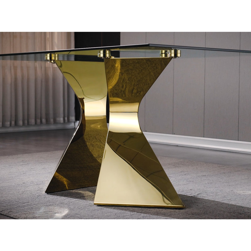Ameriya Glass Top Metal Base Dining Table