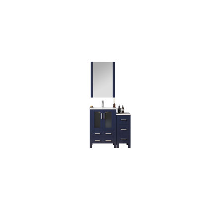 Volez 36 in W x 18.25 in D Single Bath Vanity with Side Cabinet, White Ceramic Top and 22 in Mirror