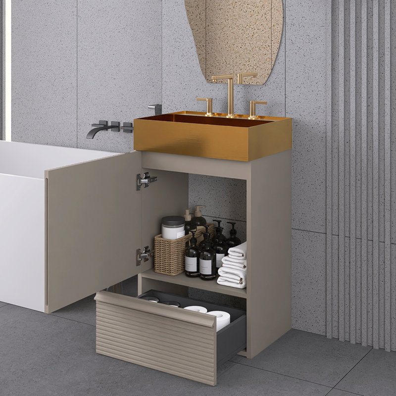 Meuble-lavabo autoportant 20 po en rouge avec comptoir intégré en acier inoxydable 304 brossé, Gris