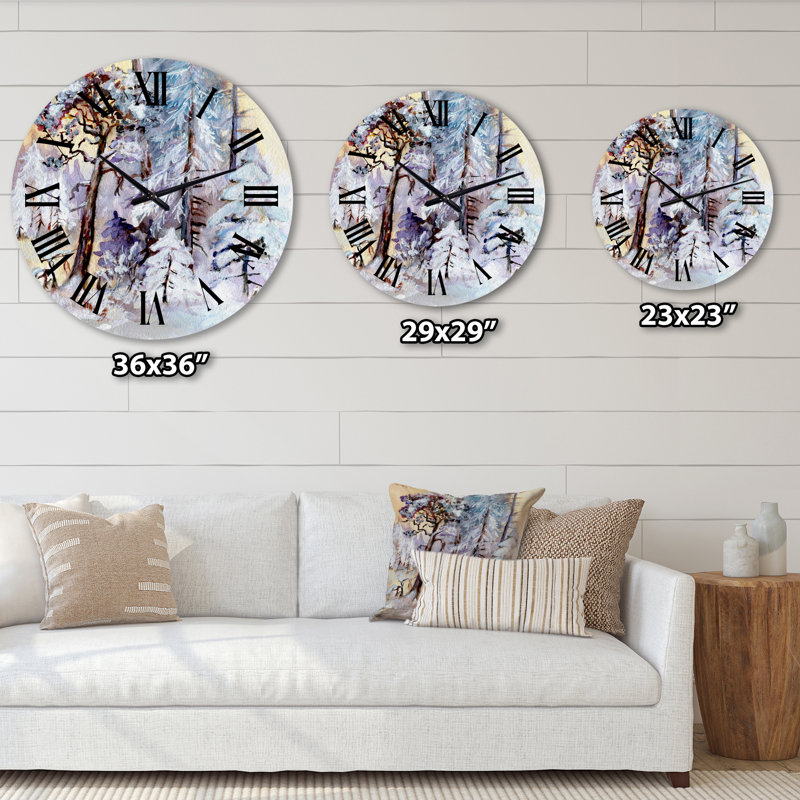 Horloge murale Winter Snowy Forest By The Lake - Lake House, Surdimensionné