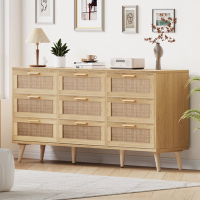 Airiona 9 - Drawer Dresser, Rattan Chest of Drawers, Modern Dresser for Bedroom