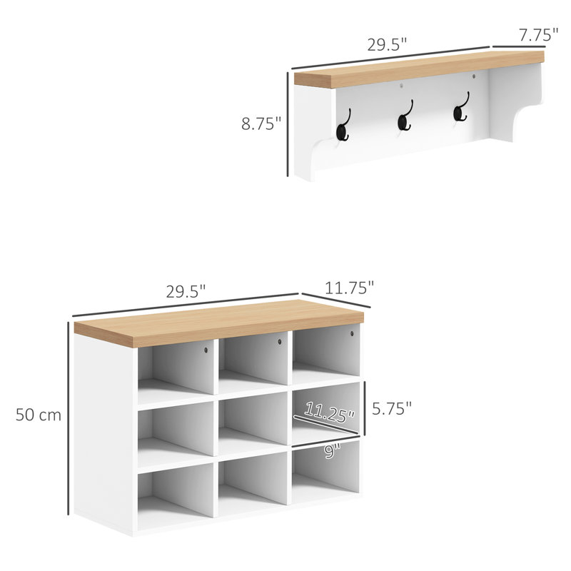 Ensemble de banc à chaussures 2 en 1, support à chaussures 9 paires avec portemanteau, entrée moderne, couloir, vestibule, rangement pour la chambre à coucher