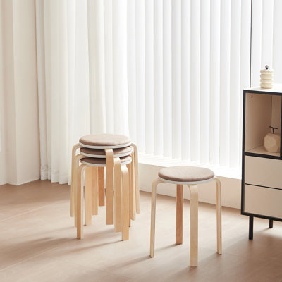 Ensemble de 4 tabourets empilables, tabourets empilables en bois cintré, chaises rondes sans dossier pour la salle à manger, la cuisine et la salle de classe