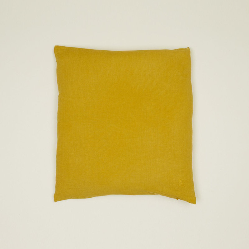 Simple Embroidered Linen Throw Pillow, 18"H x 18"W, Mustard