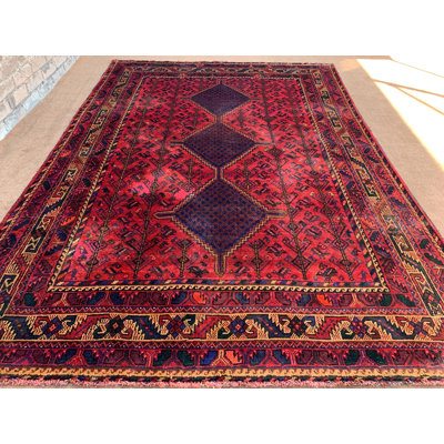 Antique Rug, 6.1X8.11 Ft Vintage Rug, Red Afghan Handmade Wool Area Rug, Geometric Floral Rug, Pictorial Tribal Rug, Soft Pile Rug, Bedroom.