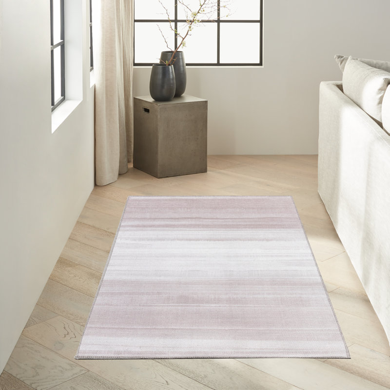 Abstract Machine Washable Polyester/Cotton Area Rug in Cream/Ivory, Rectangle 2'8" x 4'