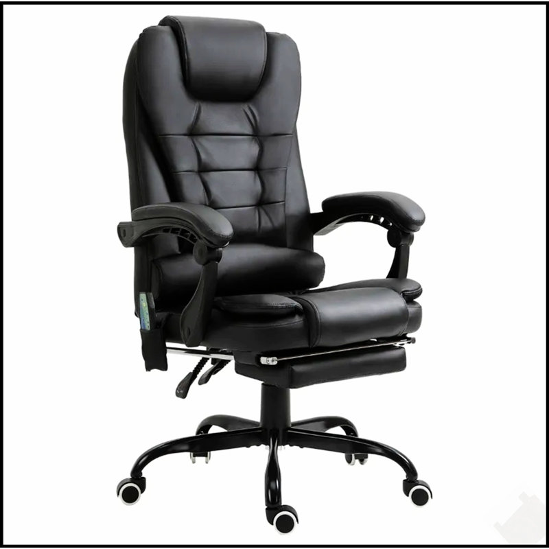 Fauteuil de bureau de massage haut dossier avec soutien lombaire, repose-pieds et fonction d'inclinaison pour un confort ultime