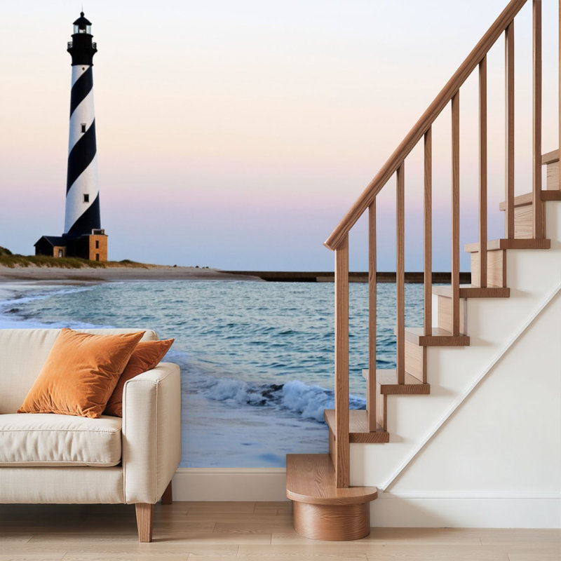 Papier peint adhésif mural autocollant amovible pour phare Cape Hatteras, L 96 po x l 69 po