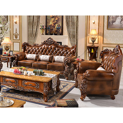Fauteuil en cuir véritable capitonné de style européen 50,5 po