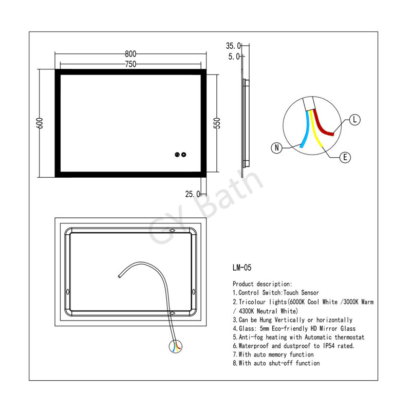 Demitria Rectangle Mirror, 60 cm H x 80 cm W