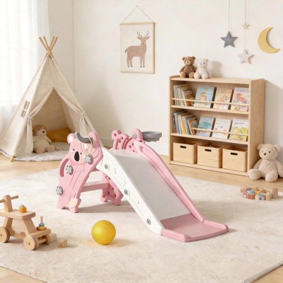 4-In-1 Toddler Slide With Basketball Hoop, Foldable Kids Slide Playset With Climbing Steps, Ring Toss Game, Astm Certified Hdpe Indoor Outdoor Playground For Toddlers Ages 1-3