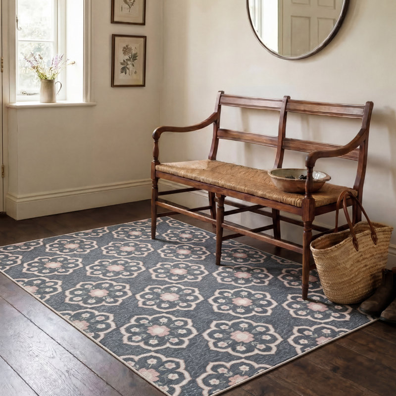 Tapis d'intérieur / extérieur Laura Ashley Doreen, Bleu marine / beige, 6 pi x 9 pi