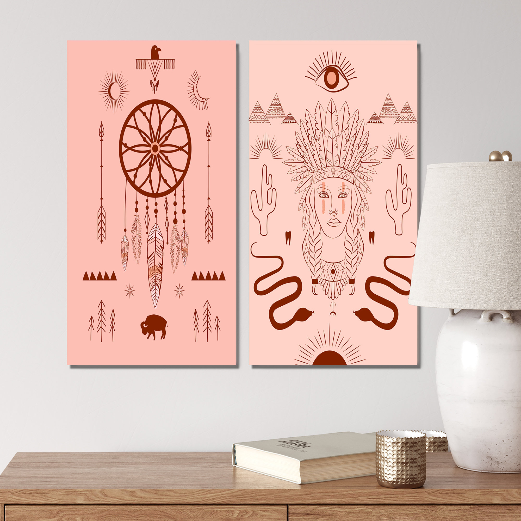 Dakota Fields Boho Tribal Elements In Tones Of Pink II - Modern Art Set ...