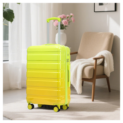 3-Piece Polycarbonate Hard Shell Luggage Set with Spinner Wheels - 20", 24", 28" (Green and Yellow)