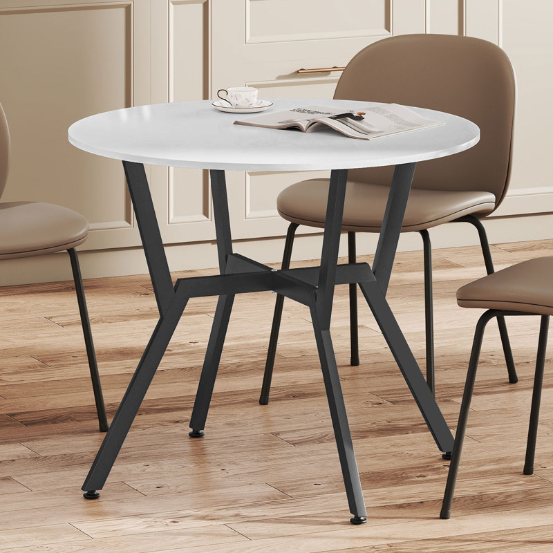 Lamberto Round Metal Base Dining Table, White