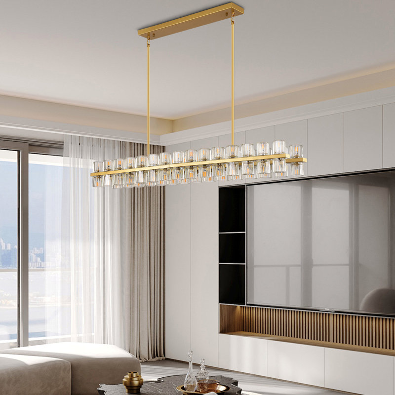Lustre rectangulaire en cristal 60 lumières, Laiton brossé