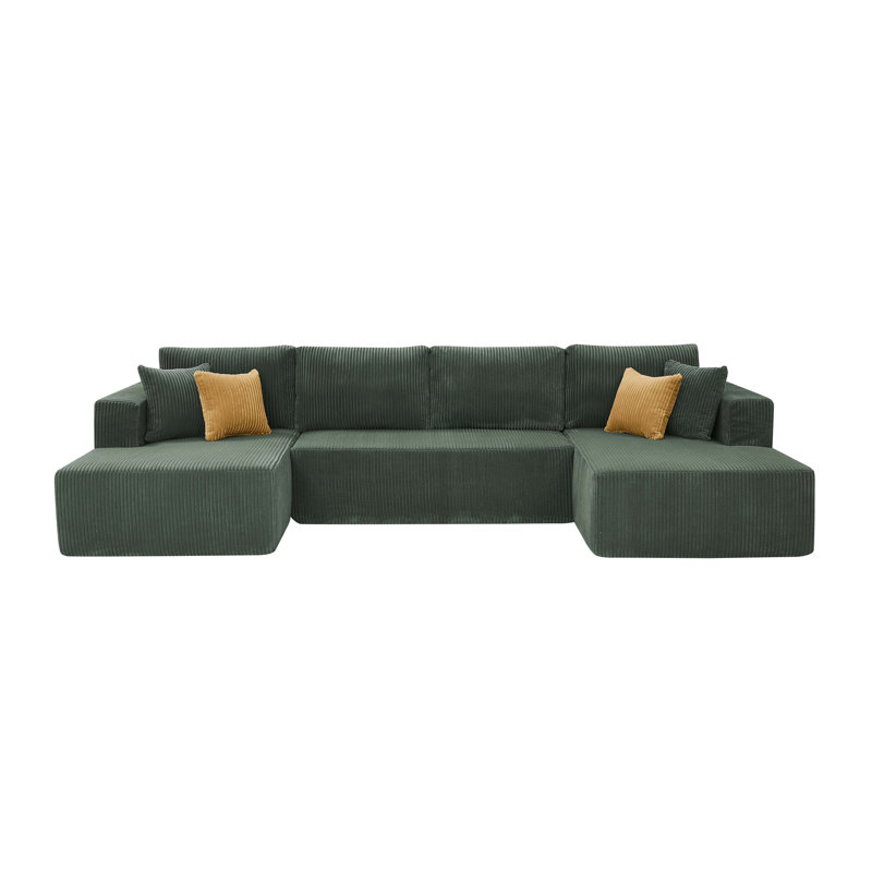 Canapé modulaire rembourré en velours côtelé double avec méridienne double - aucun assemblage requis