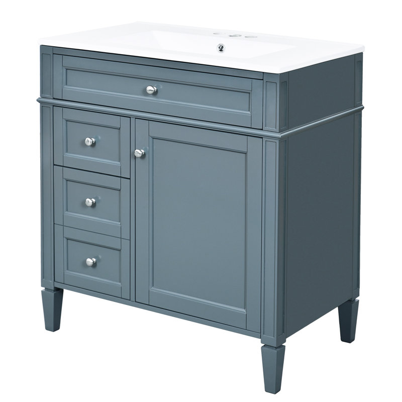 Meuble-lavabo simple avec 2 tiroirs, un tiroir basculant et un rangement diversifié dans un meuble-lavabo de style minimaliste moderne de 30 po